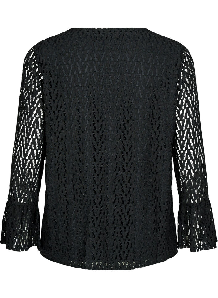 Lace blouse with ruffled sleeves, Black, Packshot image number 1