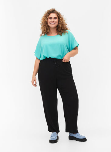 	 Viscose trousers with drawstring, Black, Model image number 0