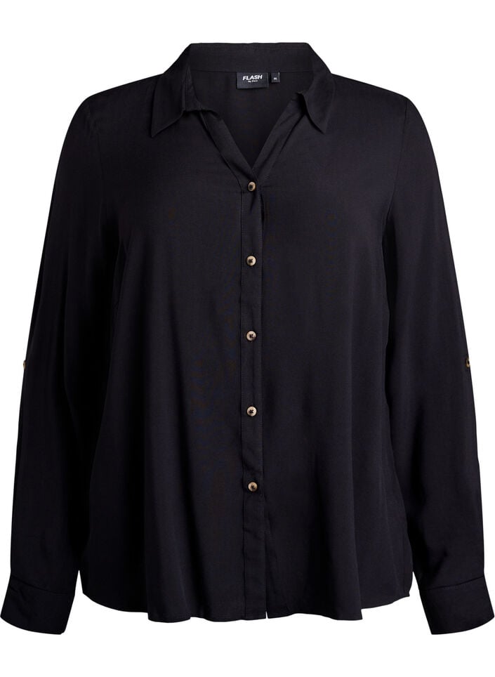 FLASH - Long-sleeved shirt with a V-neck, Black, Packshot image number 0