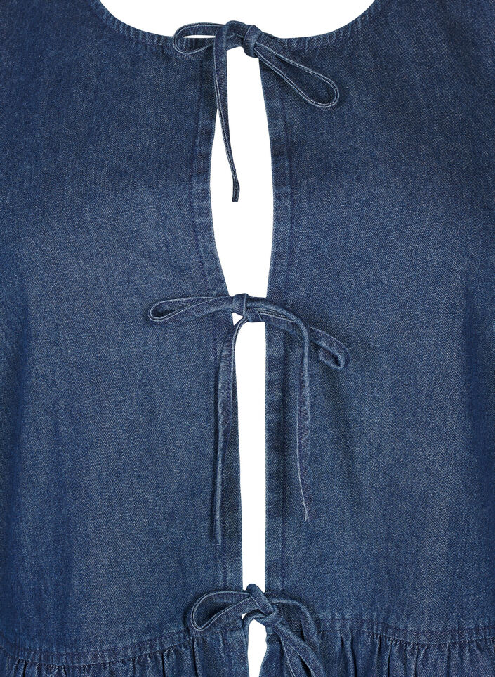 Peplum blouse in denim with a tie fastening, Blue, Packshot image number 2
