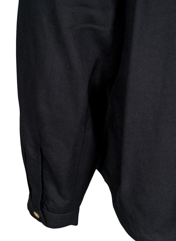 Long-sleeved linen and viscose shirt, Black, Packshot image number 3