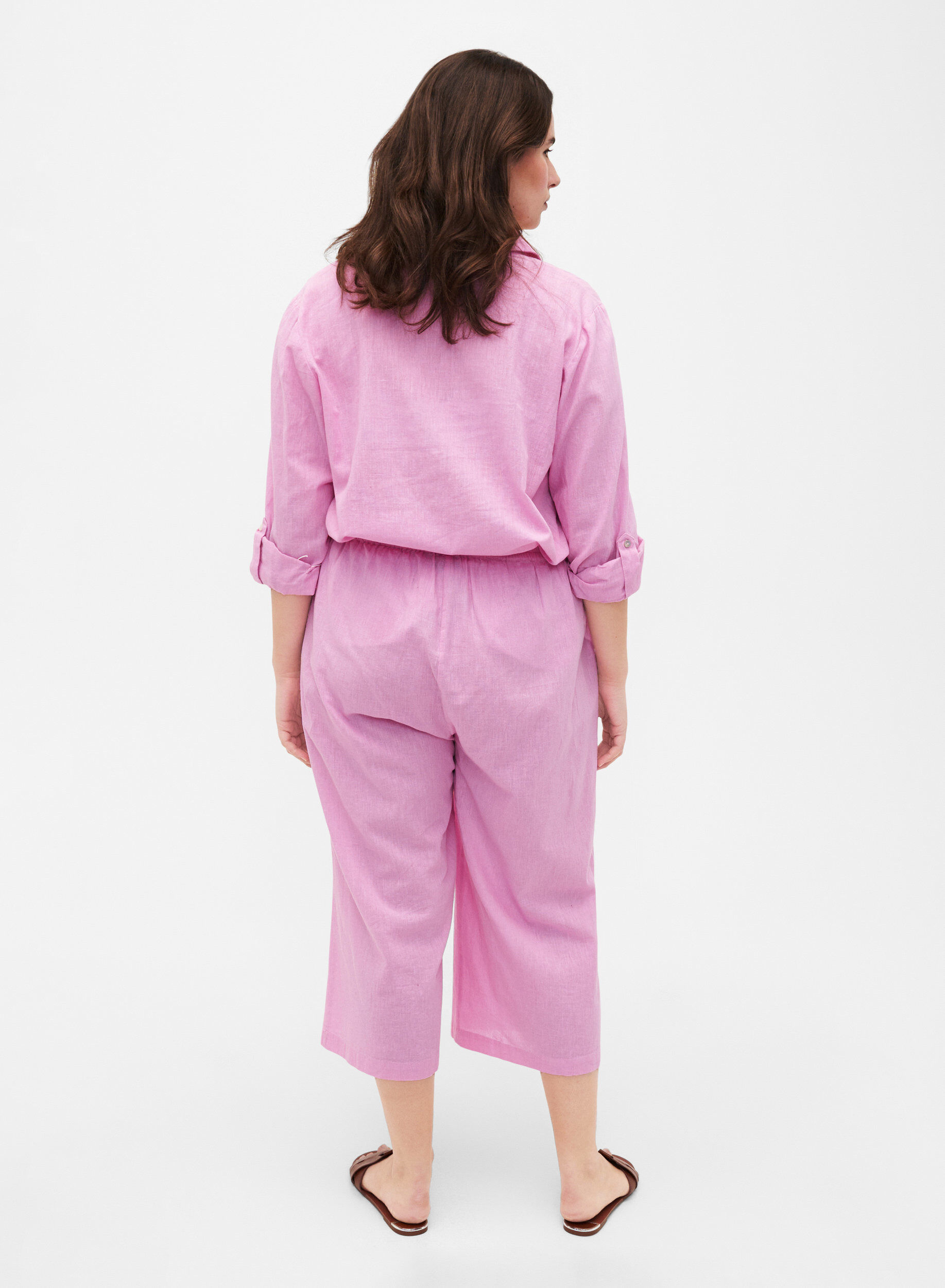 Zizzifashion 7/8 cotton blend pants with linen, Rosebloom, Model image number 1