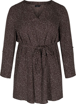 Polka dotted tie-waist tunic, Brown w. White, Packshot image number 0
