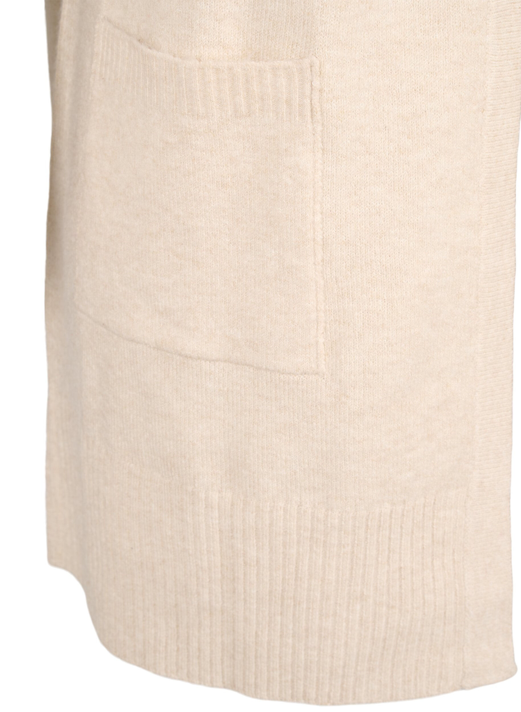 ZizzifashionRibbed Knit Cardigan with Pockets, Beige, Packshot image number 3