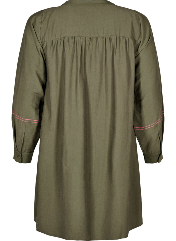 Short dress with contrasting embroidery, Green, Packshot image number 1