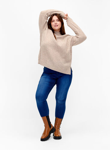 Turtleneck sweater with ribbed texture, Simply Taupe Mel., Model image number 2