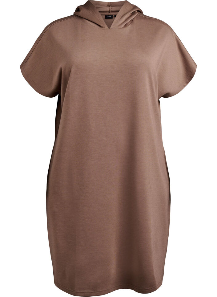 Short sleeve sweat dress in modal mix, Brown, Packshot image number 0