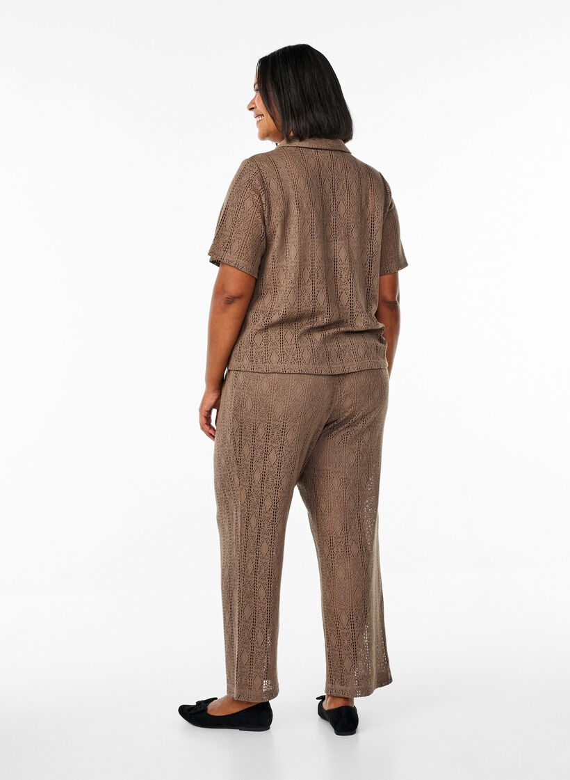Trousers with an openwork pattern, Brown, Model image number 1