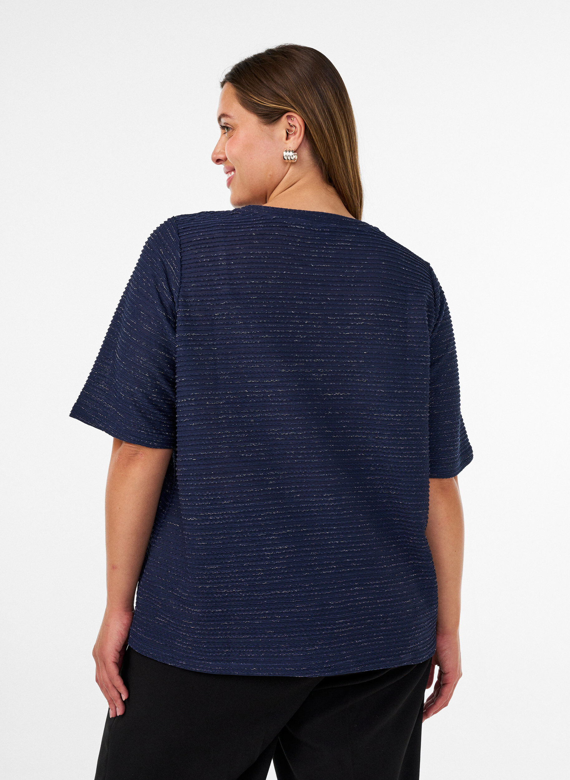 ZizzifashionBlouse with texture and glitter, Blue, Model image number 2