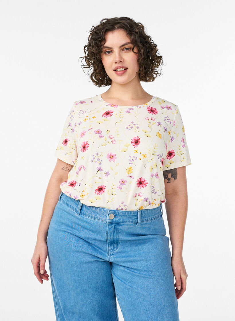 T-shirt with floral print, White, Model image number 0