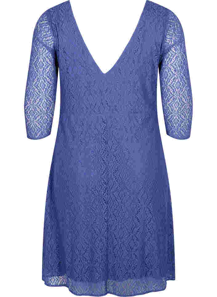 V-neck lace dress with 3/4 sleeves, Deep Cobalt, Packshot image number 1