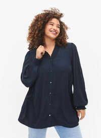 Long-sleeved shirt blouse in viscose, Total Eclipse, Model