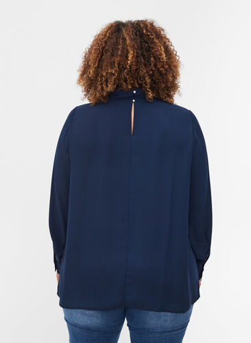 Long-sleeved high neck blouse, Navy Blazer, Model image number 1