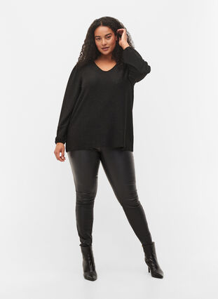 Top with glitter and long sleeves, Black Black, Model image number 2