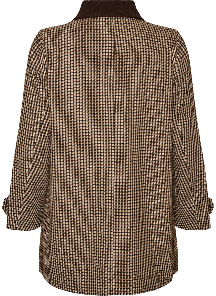 Checked coat with corduroy collar, Brown, Packshot