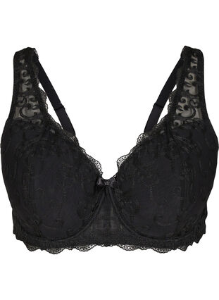 Bra with underwire, padding and lace, Black, Packshot image number 0