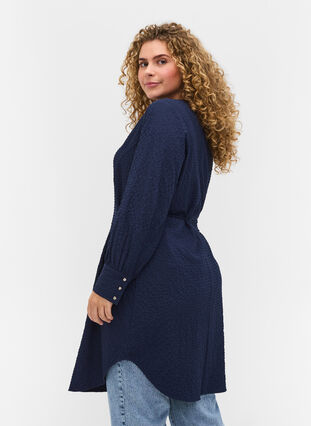 Long-sleeved dress with a v-neck and tie strings, Navy Blazer, Model image number 1
