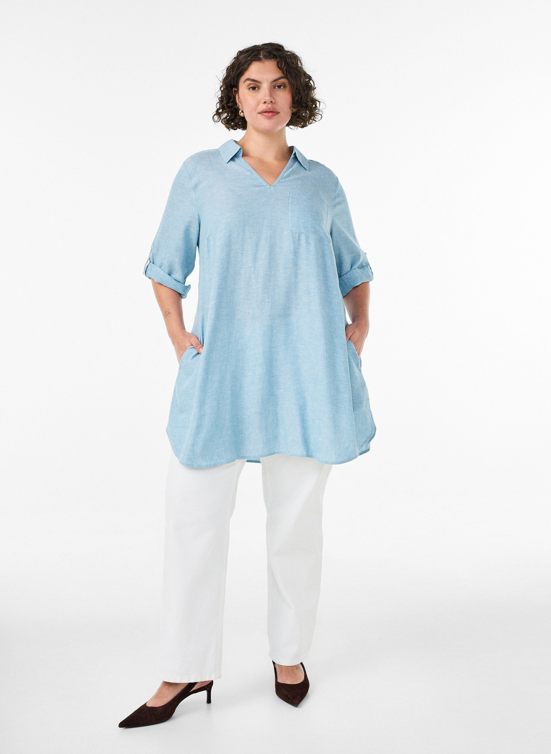 ZizzifashionLinen and viscose tunic with A-shape, 2462, Model image number 1