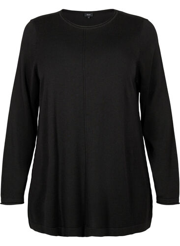 Knitted blouse in cotton-viscose blend, Black, Packshot image number 0