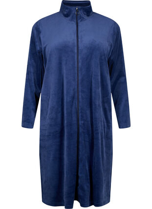 Velour bathrobe with zipper, Peacoat, Packshot image number 0