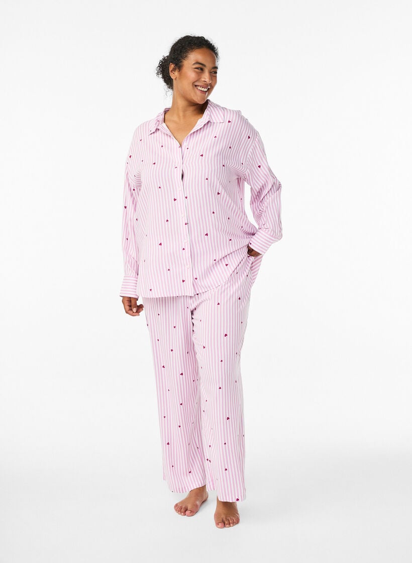 Nightshirt with stripes and hearts, Rose, Model image number 1