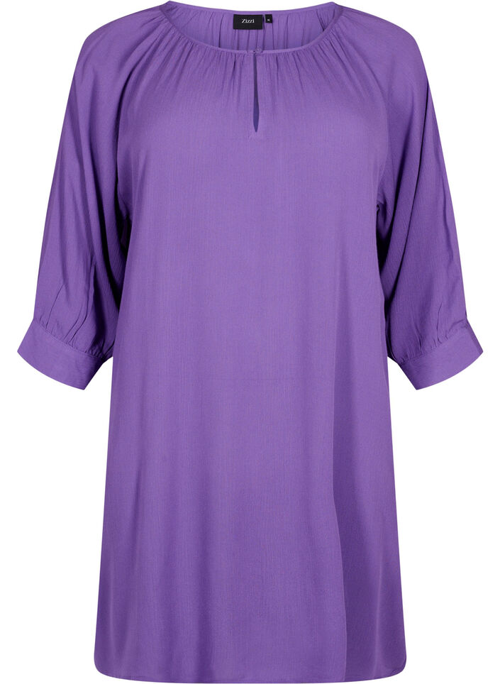 Viscose tunic with 3/4 sleeves, Purple, Packshot image number 0