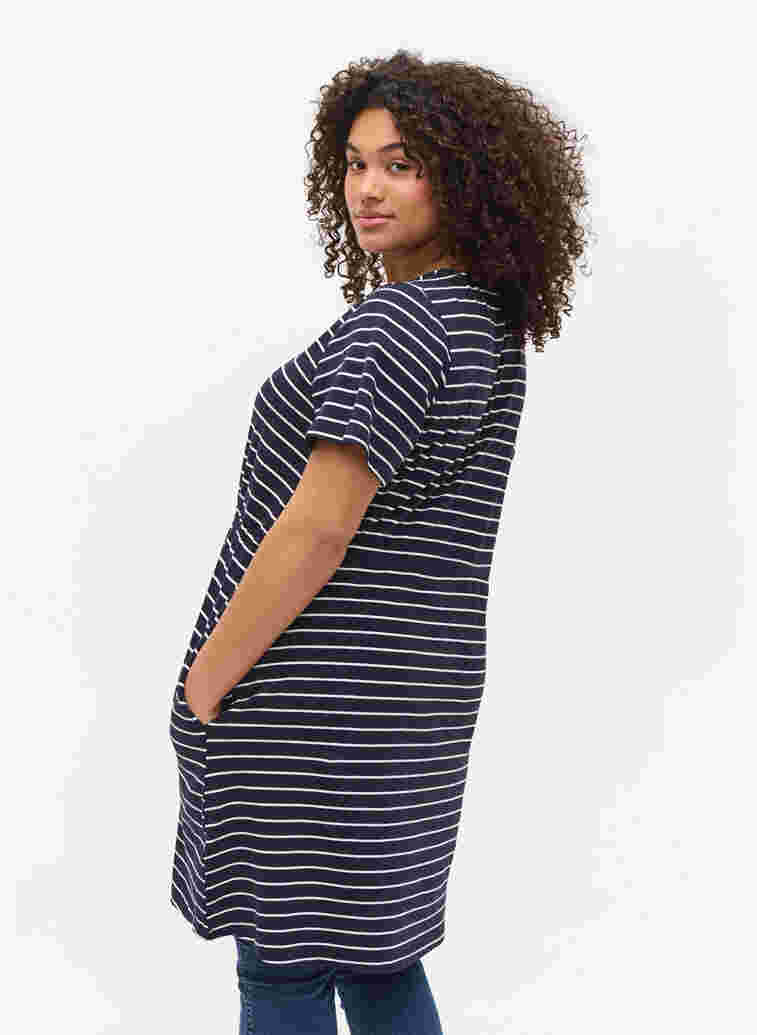 Short-sleeved cotton tunic with stripes, Blue Stripe, Model image number 1