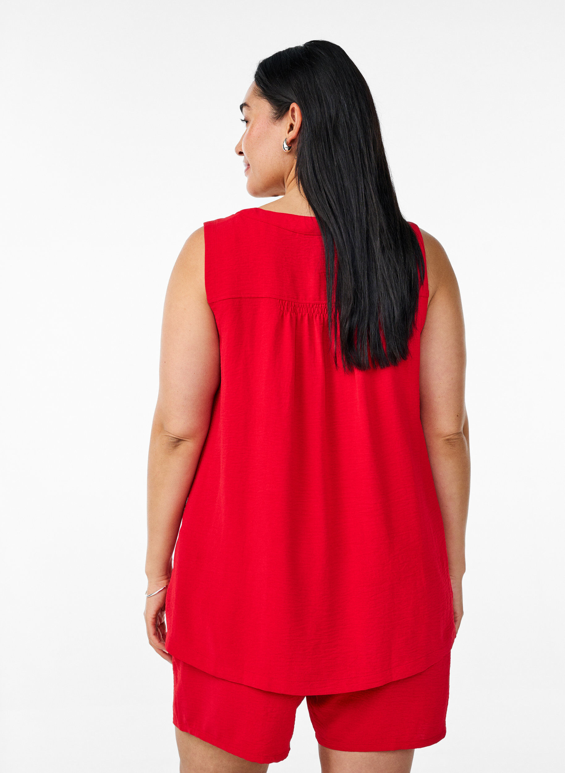 ZizzifashionSleeveless top with wrinkle details, Red, Model image number 2