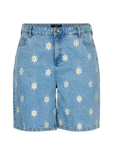 High waisted Mille shorts with embroidered flowers, Light Blue Flower, Packshot image number 0