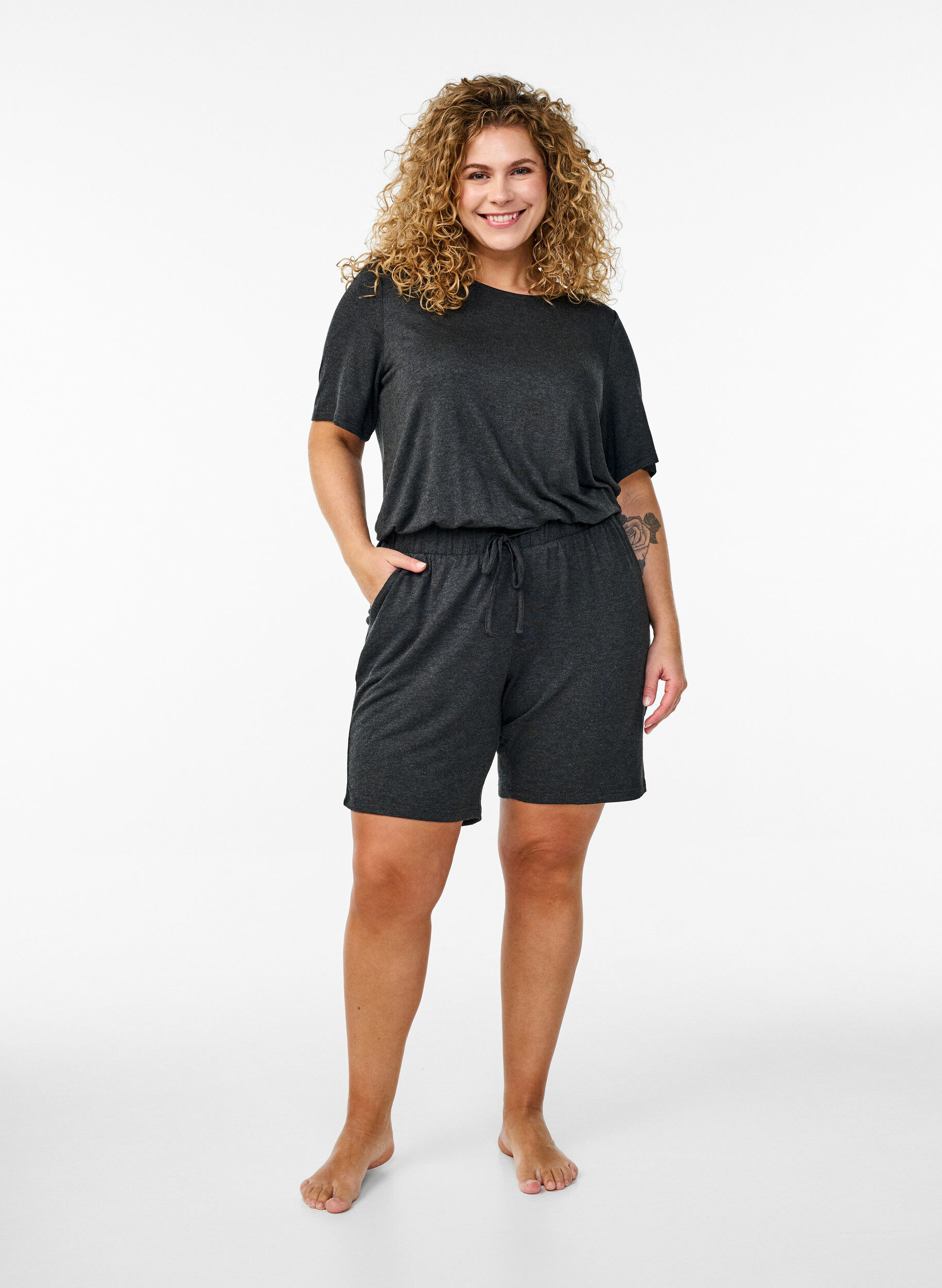 Zizzifashion Jumpsuit with short legs, Dark Grey, Model image number 1