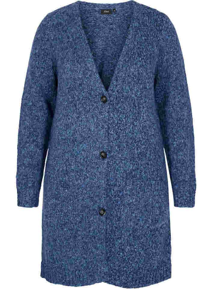 Knitted cardigan with buttons and pockets, Navy Blazer Mel., Packshot image number 0