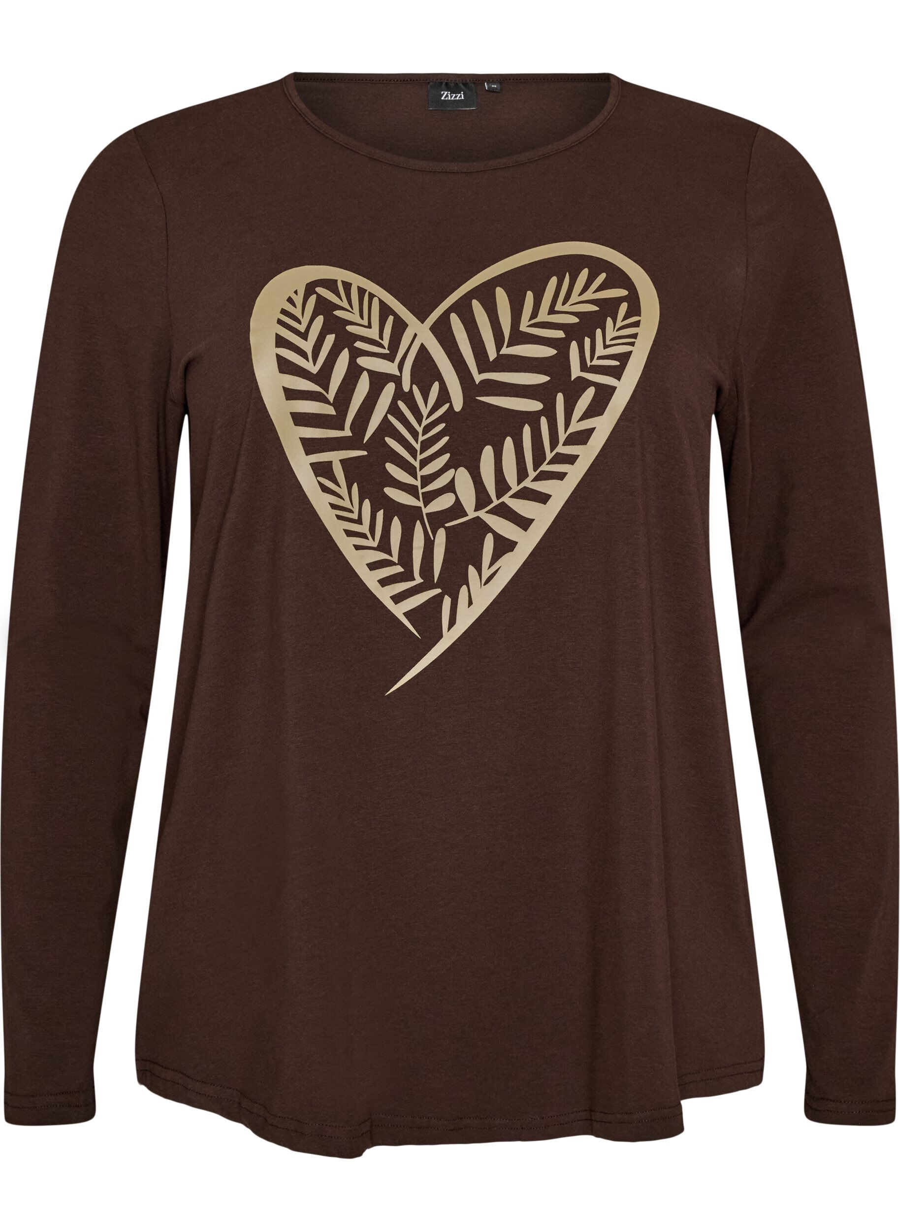 ZizzifashionCotton pyjama top with heart print, Brown, Packshot image number 0