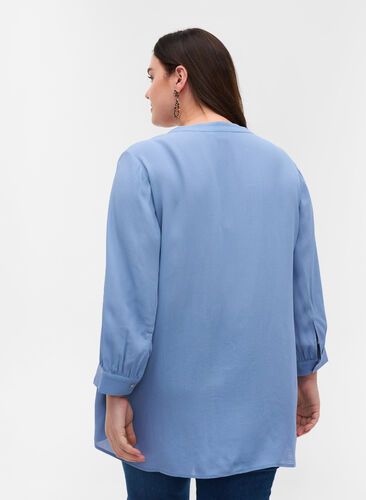 Viscose blouse with 3/4-length sleeves, Forever Blue, Model image number 1