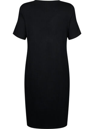 Short-sleeved midi dress in viscose rib quality, Black, Packshot image number 1