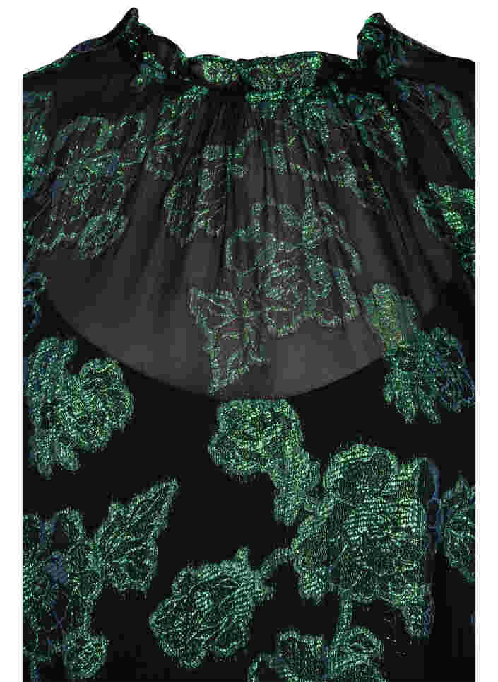 Floral viscose dress with lurex structure, Black w. Green Lurex, Packshot image number 2