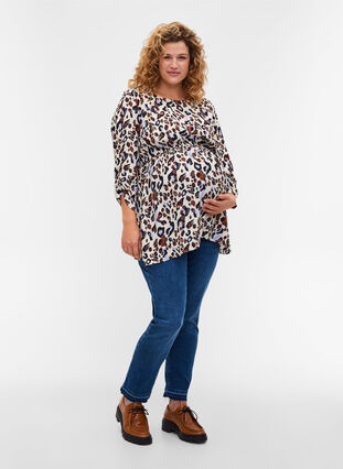 Maternity blouse in viscose and dot print, White Leo Print , Model image number 3