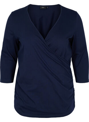 Cotton blouse with 3/4-length sleeves and wrap, Night Sky, Packshot image number 0