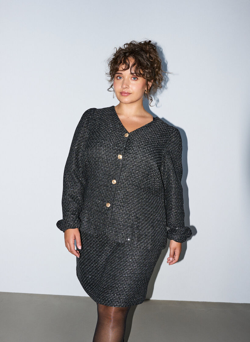Boucl&eacute; jacket with sequins and decorative buttons, Black, Model image number 0