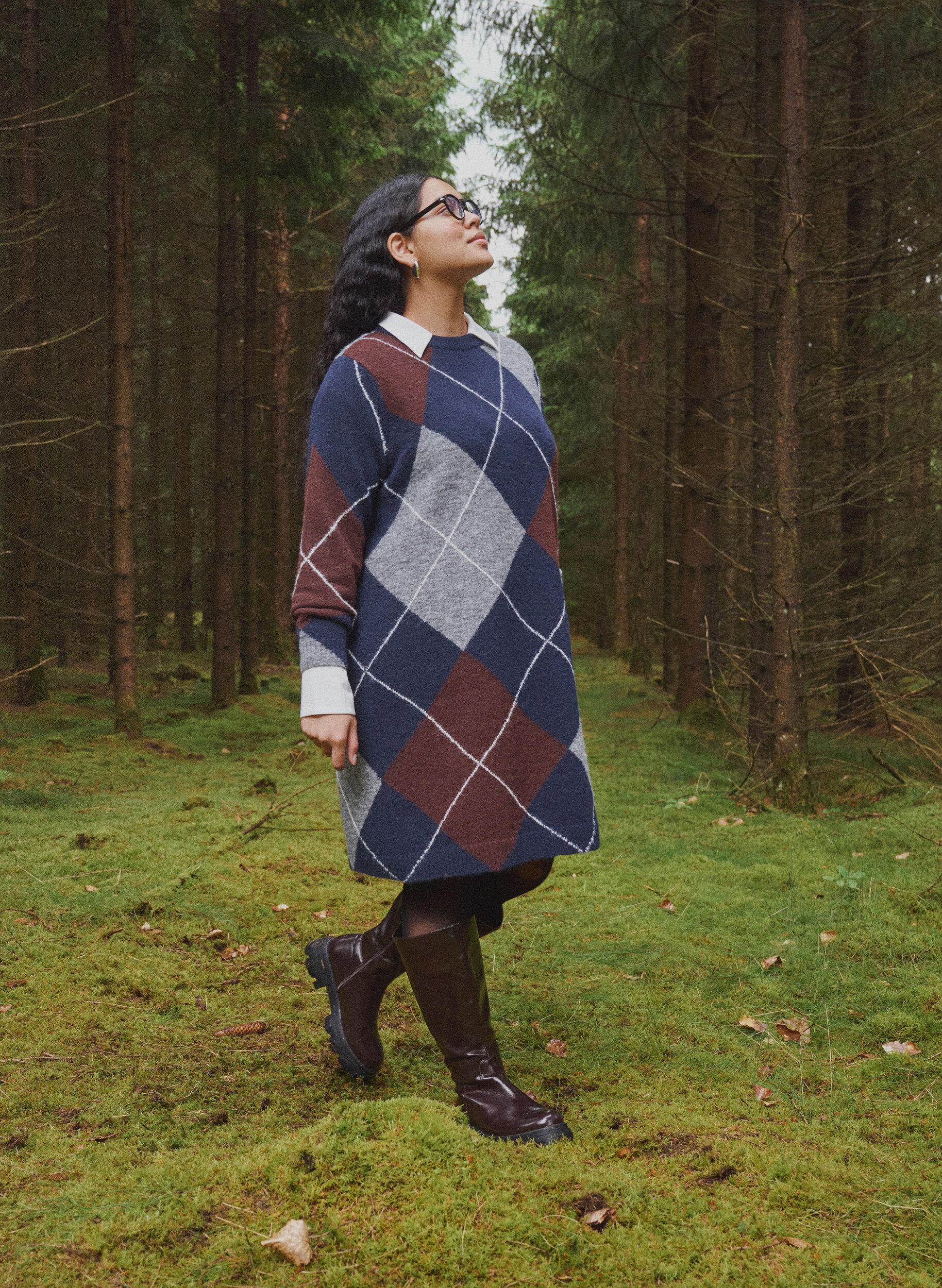 Knitted dress with large check pattern