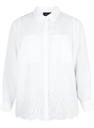 Viscose shirt with broderie anglaise, Bright White, Packshot