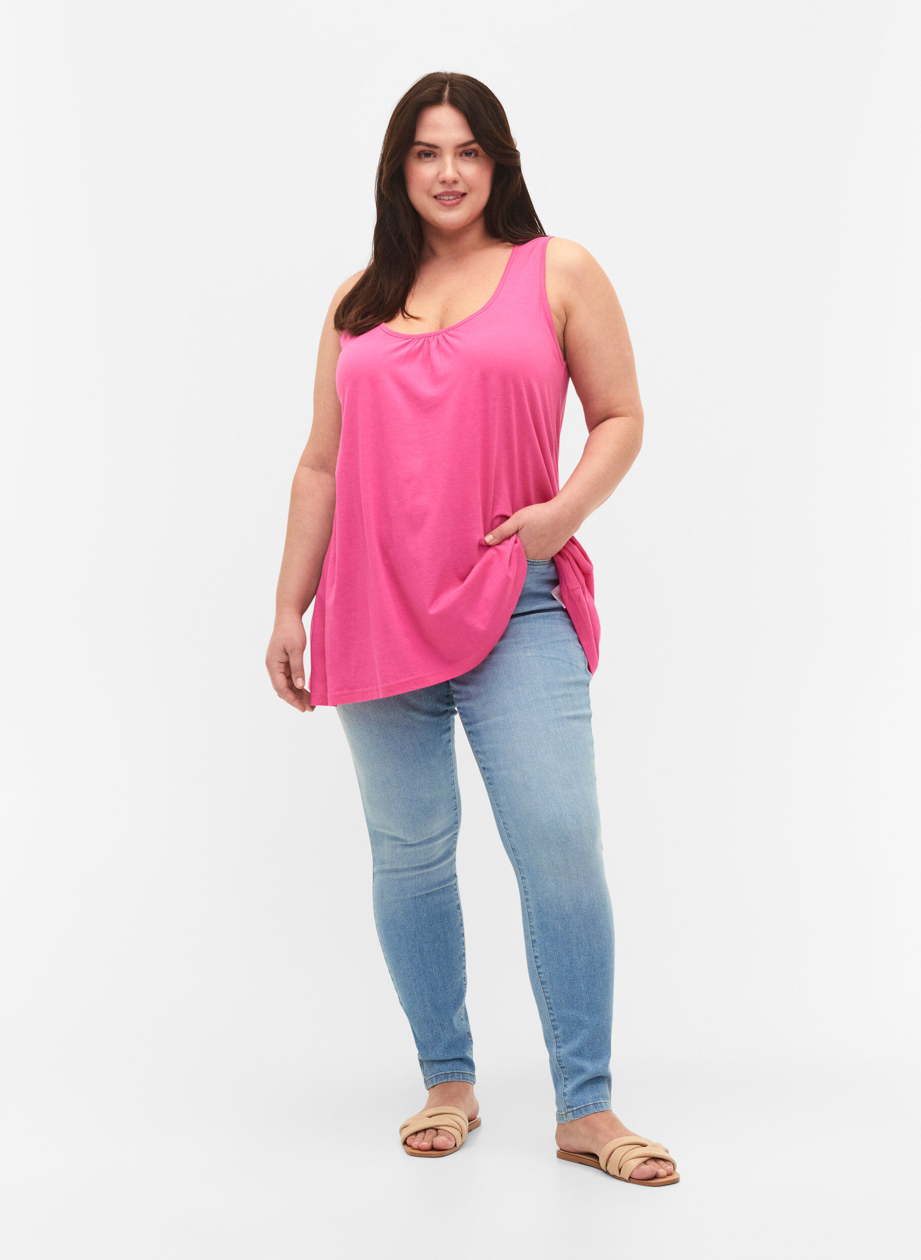 Zizzifashion Top with a-shape and round neck, Shocking Pink, Model image number 2