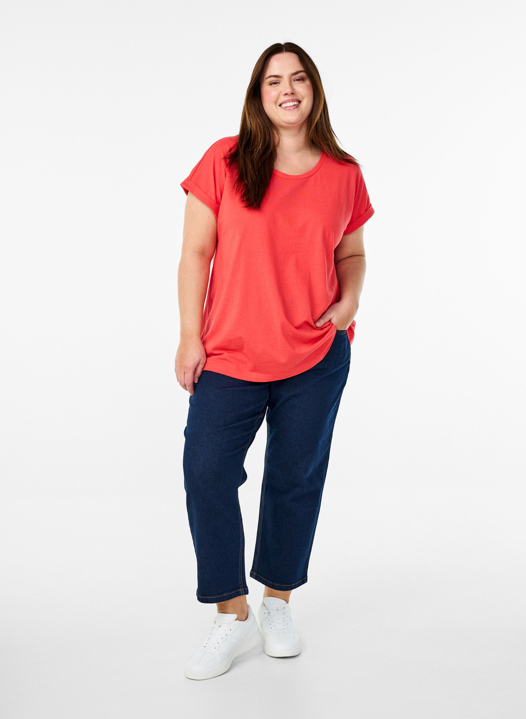 ZizzifashionShort sleeve cotton blend T-shirt, Red, Model image number 1