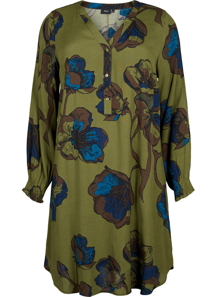 Printed viscose dress, Green, Packshot image number 0