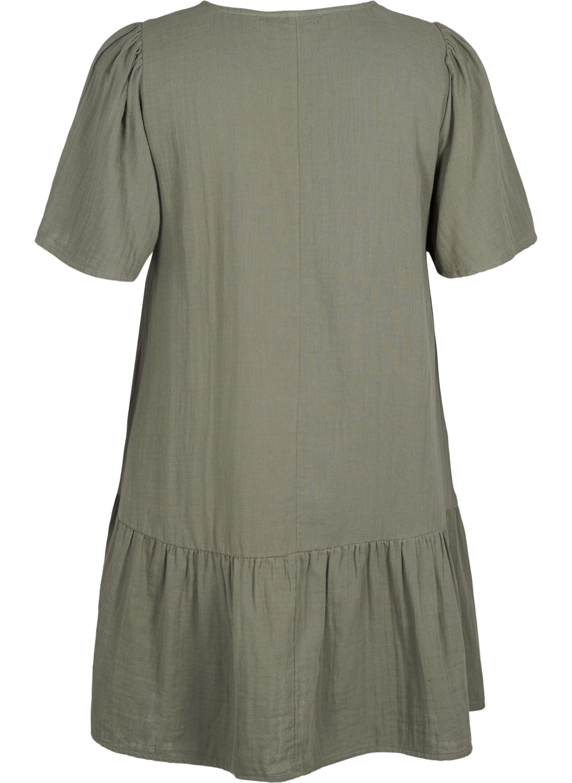 ZizzifashionCotton short-sleeved dress with a-line cut, Green, Packshot image number 1