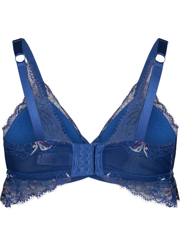 Lace bra with string detail and padding, Blue, Packshot image number 1