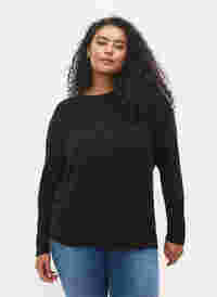 Textured knitted top with round neck, Black, Model