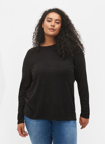 Textured knitted top with round neck, Black, Model image number 0