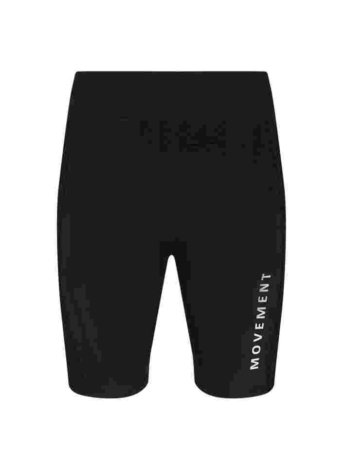 Close-fitting sports shorts with text print, Black, Packshot image number 1