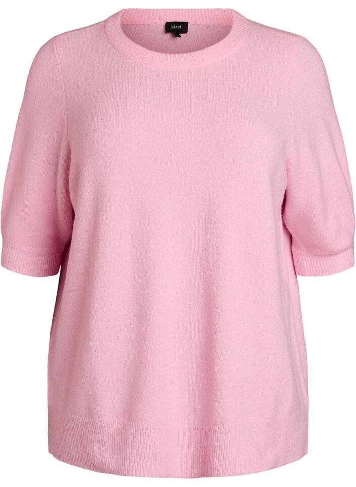 Knitted blouse with short sleeves, Pink, Packshot