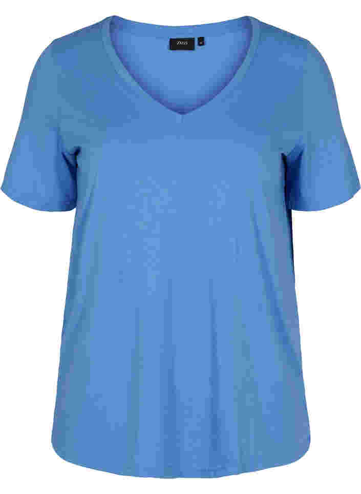 Organic cotton T-shirt with V-neckline, Ultramarine, Packshot image number 0